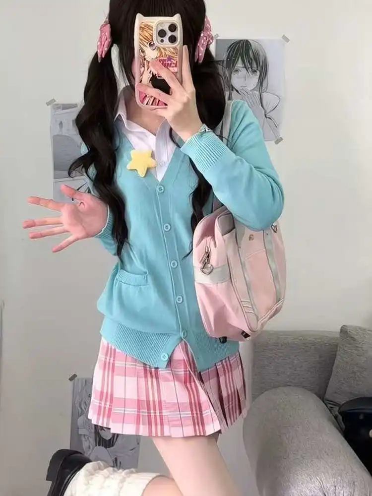 

Оригинальная студенческая юбка ярких цветов, клетчатая юбка, юбка-миди на пуговицах с высокой талией для молодых женщин, осенняя одежда