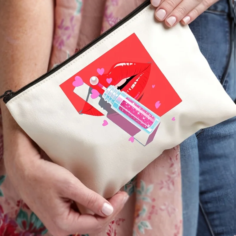 ファッションリッププリントメイクアップバッグ - 多機能ジッパーポーチ、ジュエリー収納バッグ、旅行に最適なジッパー付き小型収納バッグ。