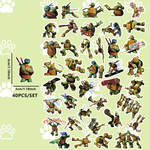 40 piezas de pegatinas de mercancía de Tortugas Ninja mutantes adolescentes, pegatinas decorativas DIY para estuches de lápices para niños, equipaje y libros