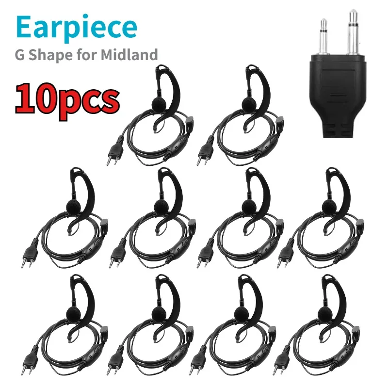 

10pcs 2 Pin G Shape Clip-Ear Walkie Talkie Earpiece with Mic PTT for Midland LXT118 GXT1000VP4 LXT500VP3 LXT600VP3 LXT380 Radio