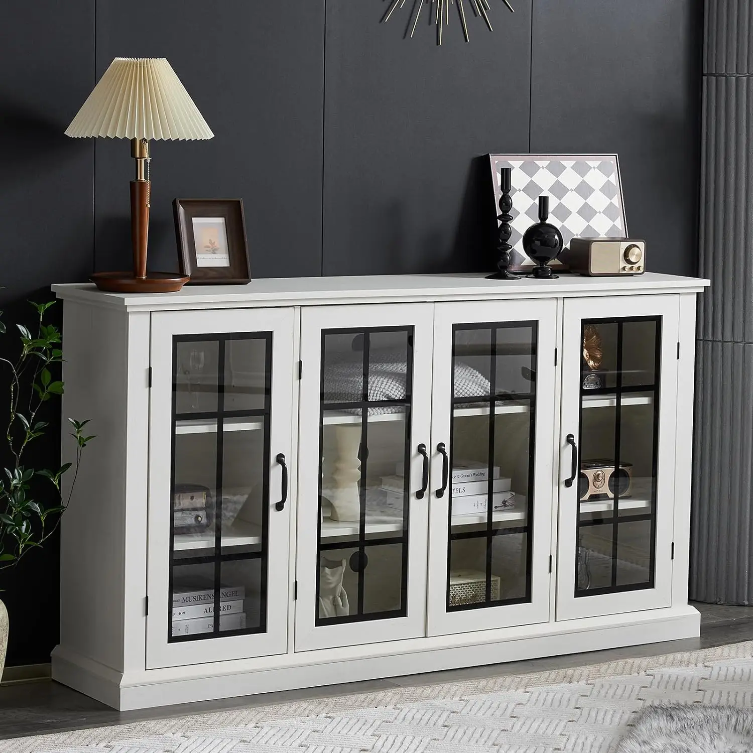 

35" Sideboard, 6 Adjustable Shelves Sideboard Buffet Cabinet with 4 Doors, Accent Storage Credenzas for Dining Room