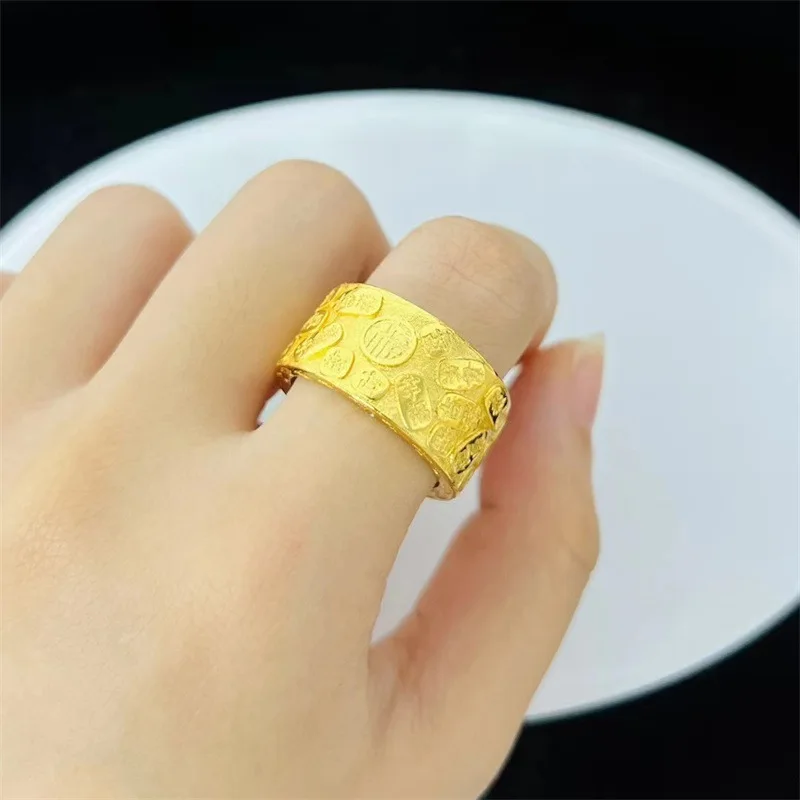 

Luxury design 9999 24K real gold jewelry Jiyan closed-mouth rings men and women same fashion trend ring