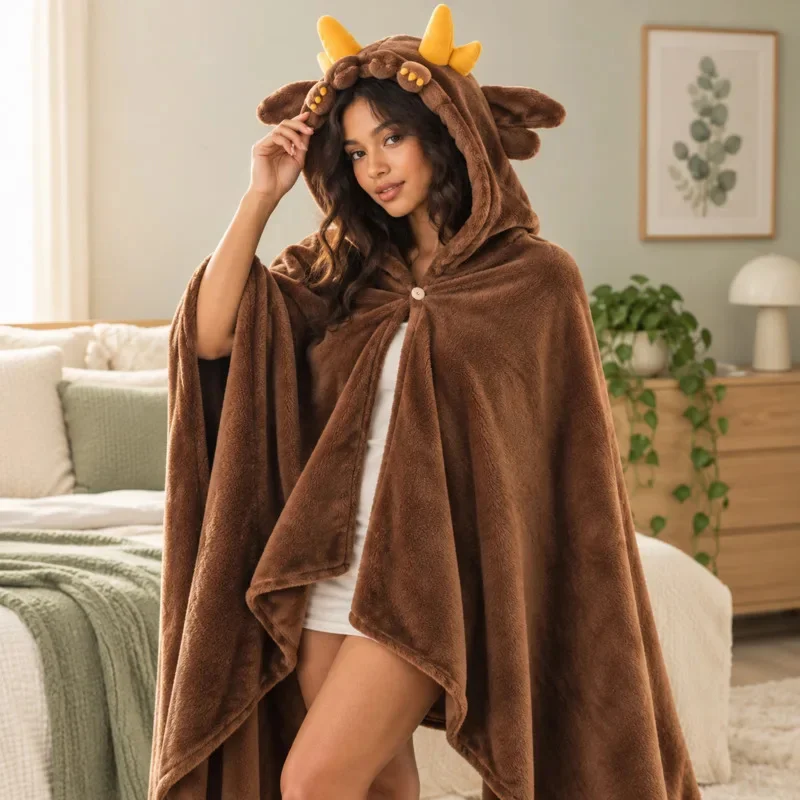 Genshin Impact Zhongli Wanderer Nahida Hu Tao Plush Cape Blanket Hooded Shawl Wearable Throw Nap Cloak Cosplay Gift For Fans New