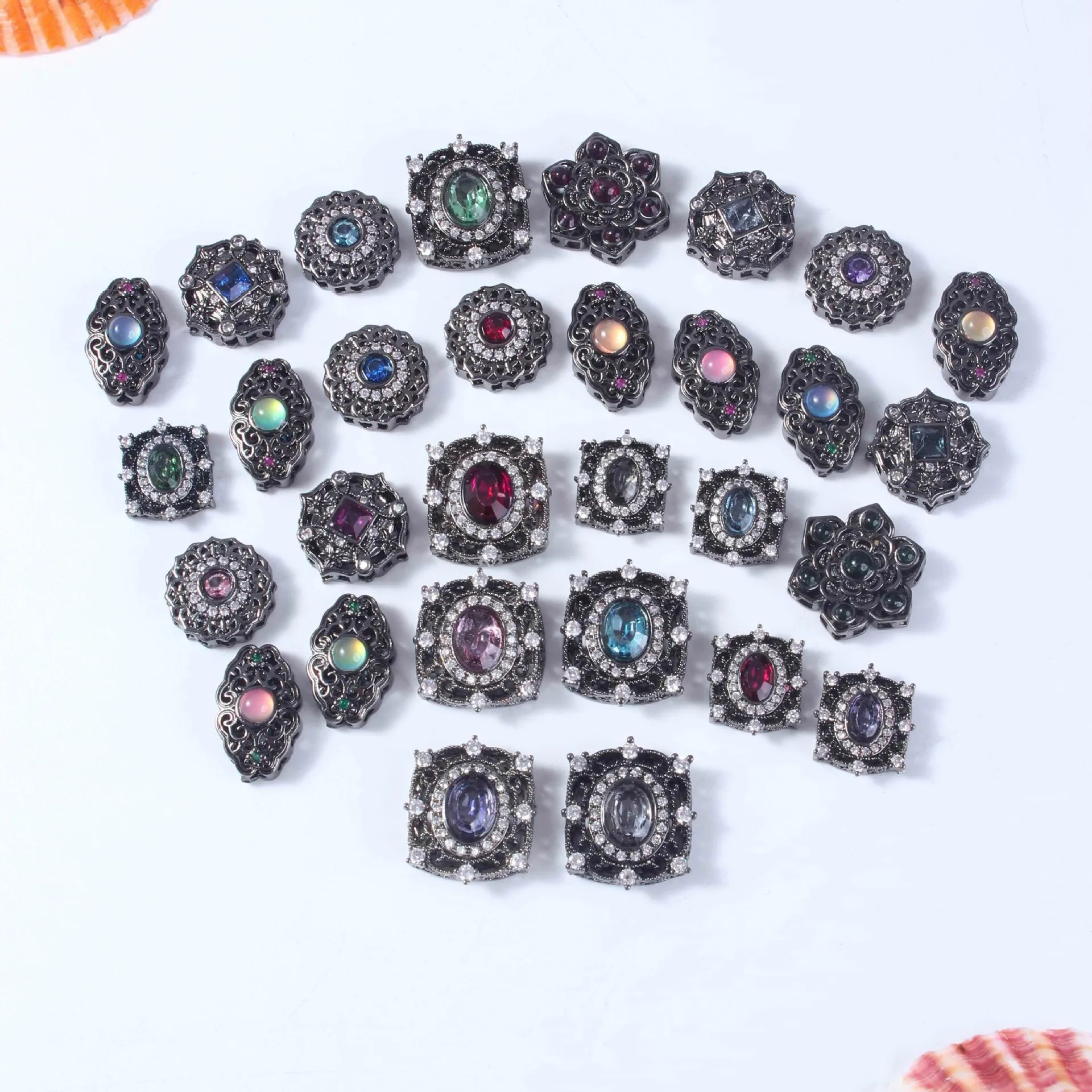 8pcs Copper Plated Gun Black Zircon Hollow Sugar Cube Multi-pass Partition Beads DIY Necklace Bracelet Jewelry Accessories Beads