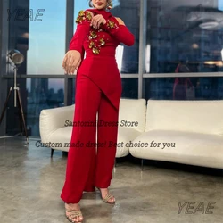 Santorini Customized Pant Suits Women Wear Special Banquet 3D-Flowers Long Sleeves Prom Dresses Two Pieces Evening Gowns