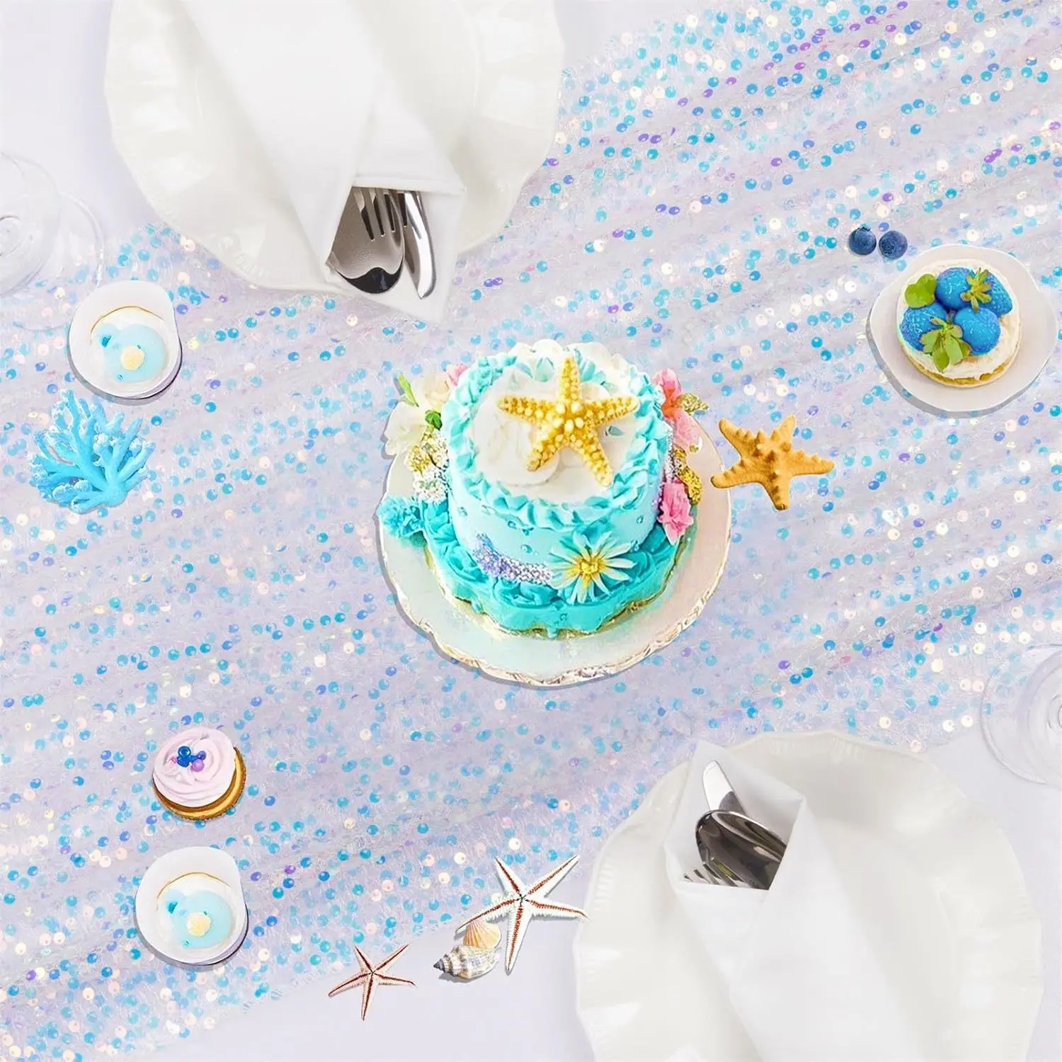 

Pink Table Runner Iridescent Sequin Glitter Table Fabric for Baby Shower Wedding Birthday Party Ceremony Table Decorations