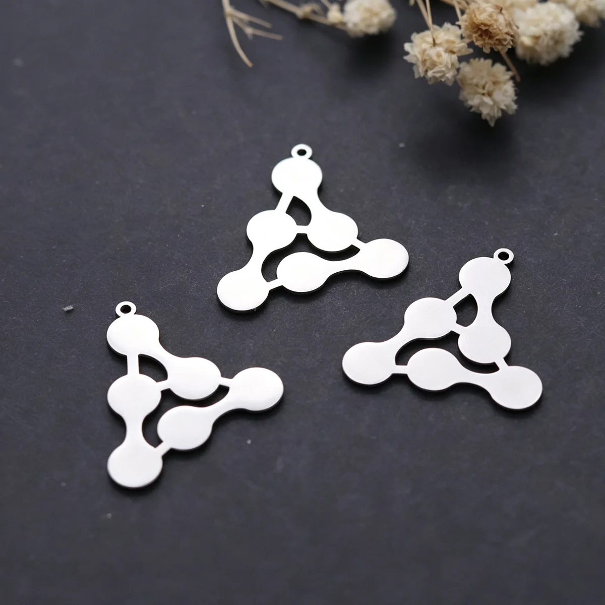 3pcs Stainless Steel Triangle Molecule Pendant Charms Metal Findings For DIY Necklace Earring Jewelry Making Supplies