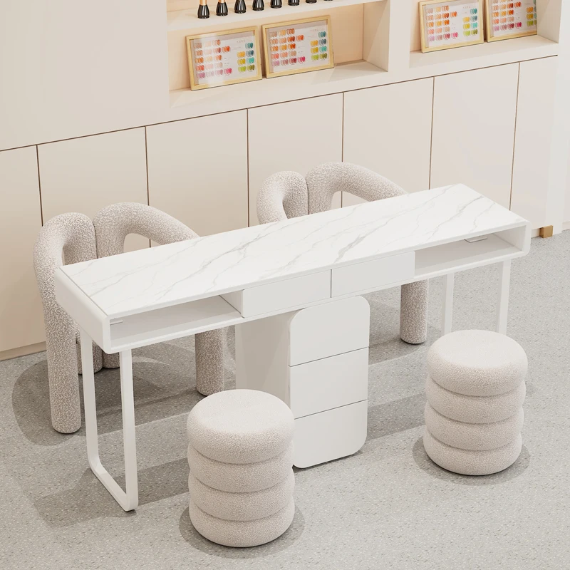 Cream Style Nail Table and Chair Set Japanese Single and Double Manicure Light Luxury Mesa Plegable Rosa Commercial Furniture