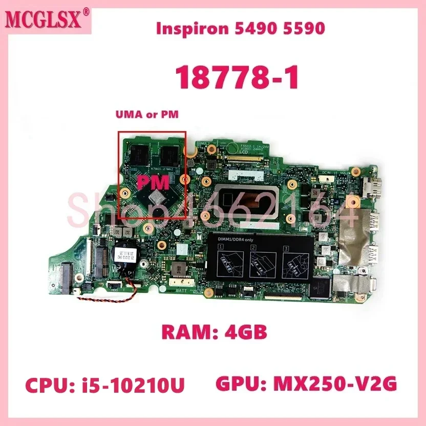 

18778-1 With i3 i7-10th Gen CPU UMA/PM GPU 4GB/8GB-RAM Mainboard For DELL Inspiron 5490 5590 5498 5598 Laptop Motherboard