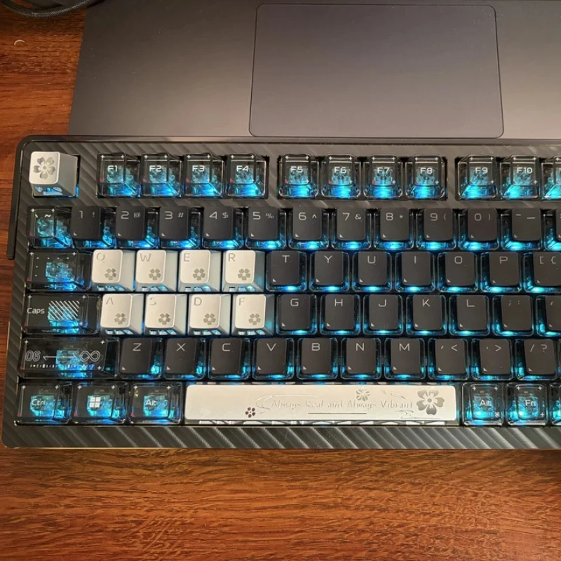 Falling Cherry Blossoms Aluminum Alloy Metal Keycaps Custom Cherry Profile Hollow Transparent Point Key Caps WASD MX Switch Gift