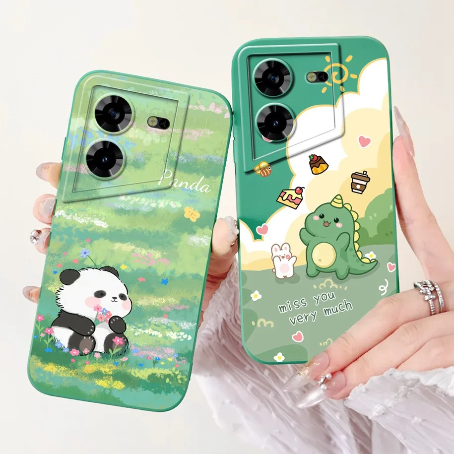 For Tecno Pova 5 Case Cute Cartoon Dinosaur Liquid Silicone Soft TPU Protective Back Cover For Tecno Pova 5 Pro Pova5 Case Funda