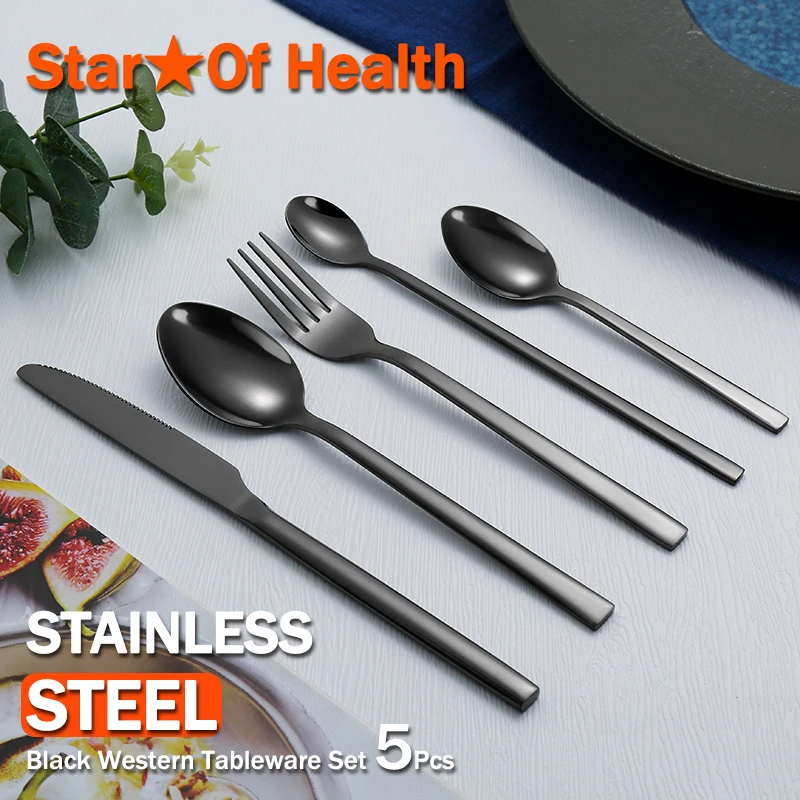 Western Tableware Set Stainless Steel Black Dinnerware Knife Fork Silverware Teaspoon Flatware Kitchen Accessories Cutlery Sets