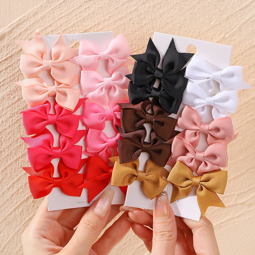 6pcs/10Pcs Kids Solid Color Ribbon Bows Hair Clips for Baby Girls Handmade Bowknot Hairpin Barrettes New Year Hair Accessories