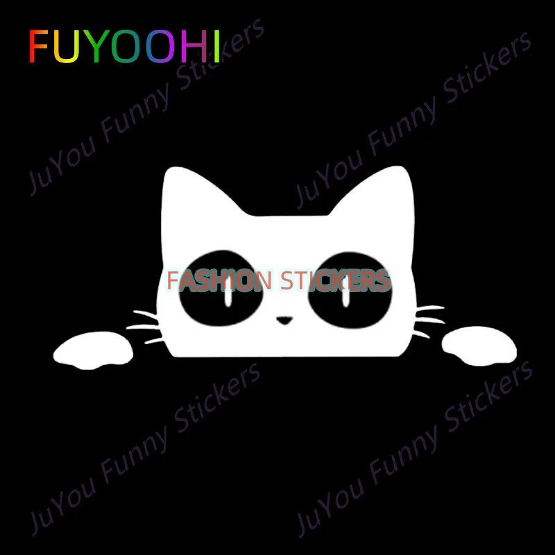 FUYOOHI Funny Stickers Personality Surprise Cat Peeking Car Sticker Express Your Personality with Creative Car Decals