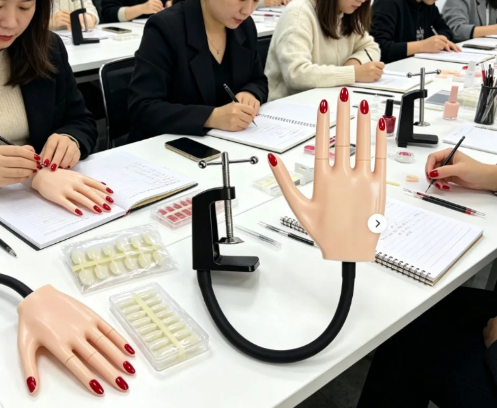 Manicure Training Hand with Table Clamp Bracket, Detachable Fingers Model Free Nail Tips for Nail Art Learning