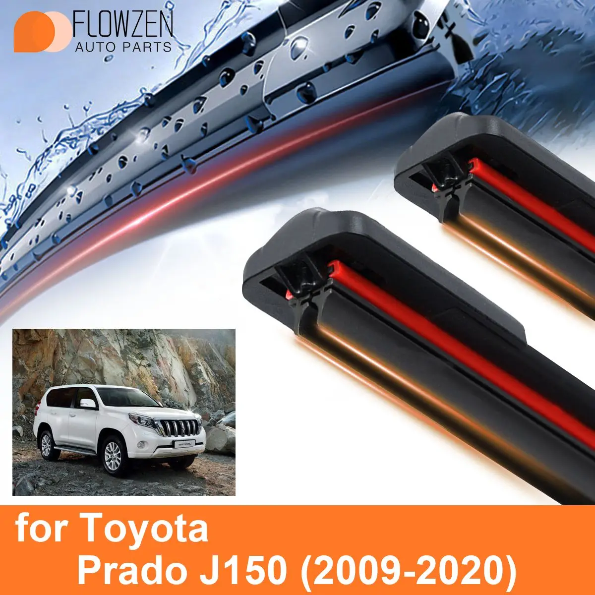 

Car Windshield Wiper Blades for Toyota Prado J 150 Double Rubber Frameless Bracketless WipersSoft Accessories