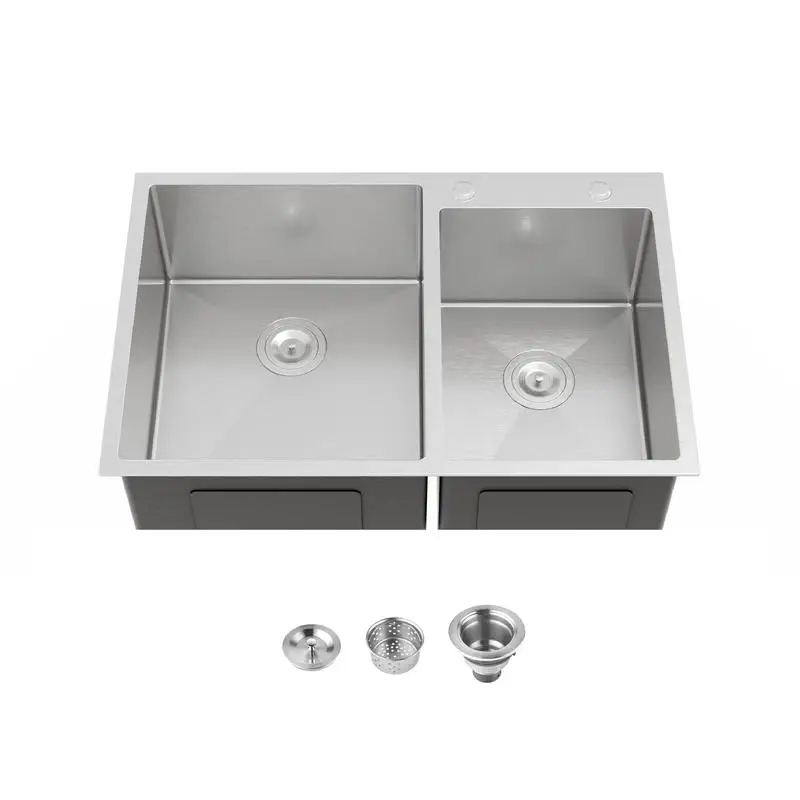 

33"x19" Embedded Double Bowl Kitchen Sink, Overmount Handmade Sink in Brushed Finish, Stainless Steel Sink, Durable Kitchen