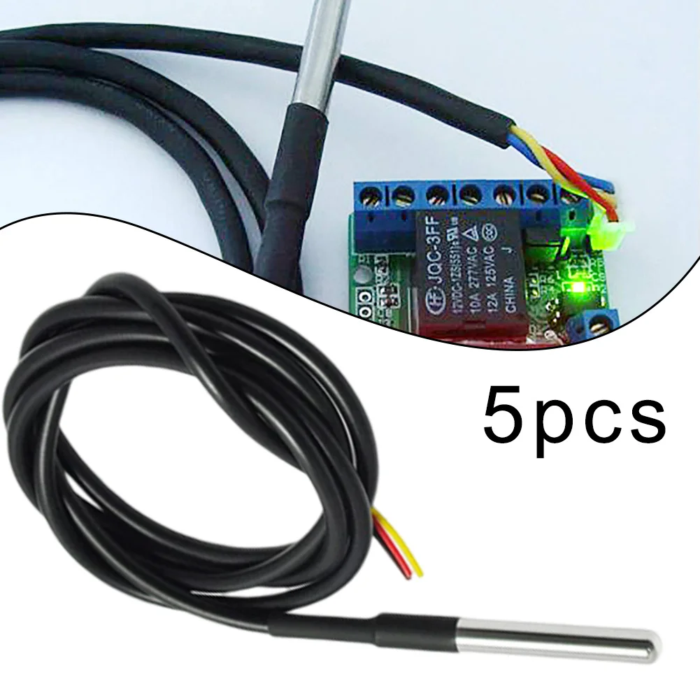 5pcs Temperature Sensor Cable High-Accuracy Waterproof Stainless Steel Casing Temperature Sensor Accessories