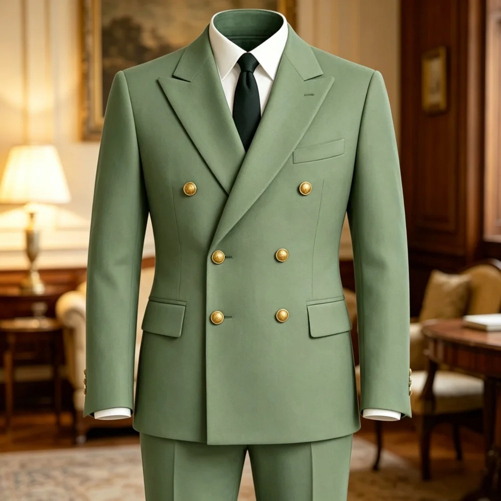 Double Breasted Wedding Suit For Prom Slim Fit Guest Suits 2 Pieces Formal Blazer Pants Set For Groom Wedding Party Banquet