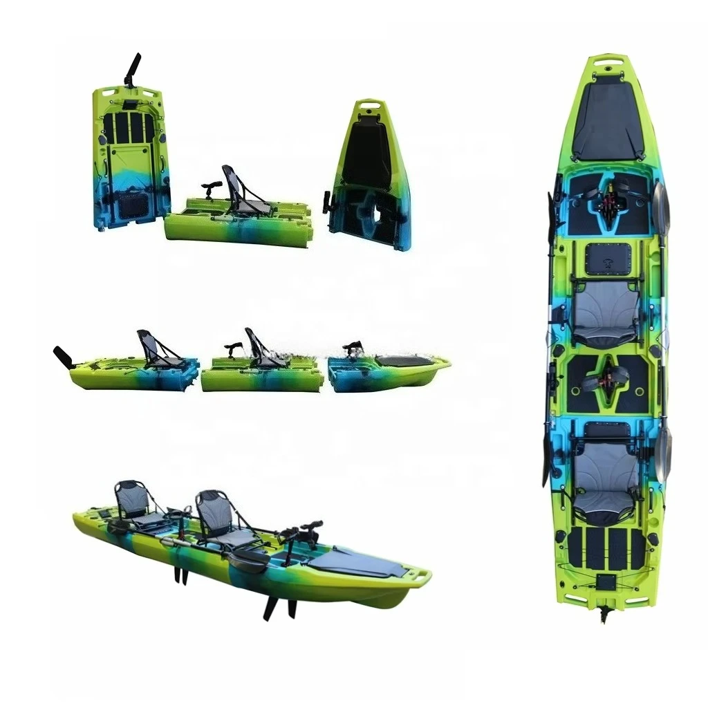

14-Foot 2-Person Dual Pedal Top Kayak Modular Hard Plastic Fishing Kayak with Pedal Drive System for use in marine waters
