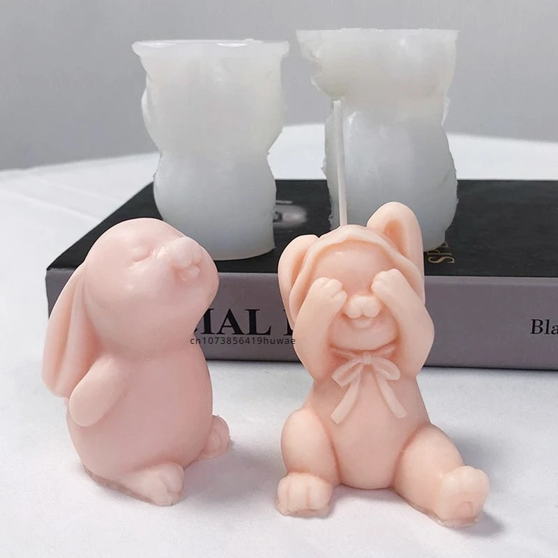 Squeezing Rabbit Silicone Candle Mold 3D Animal Crafts Resin Gypsum Soap Mold DIY Chocolate Ice Block Baking Tool Home Gift