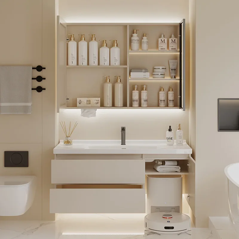Sweeping robot base station bathroom cabinet cream wind toilet ceramic integrated basin hand wash face washstand