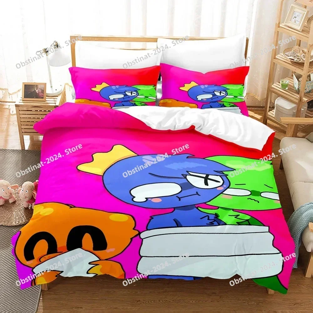 Rainbow Friends Pattern Quilt Cover Pillowcase Bedding Two or Three Piece Set Multi Size Comforter Set Duvet Cover Bedding Sets
