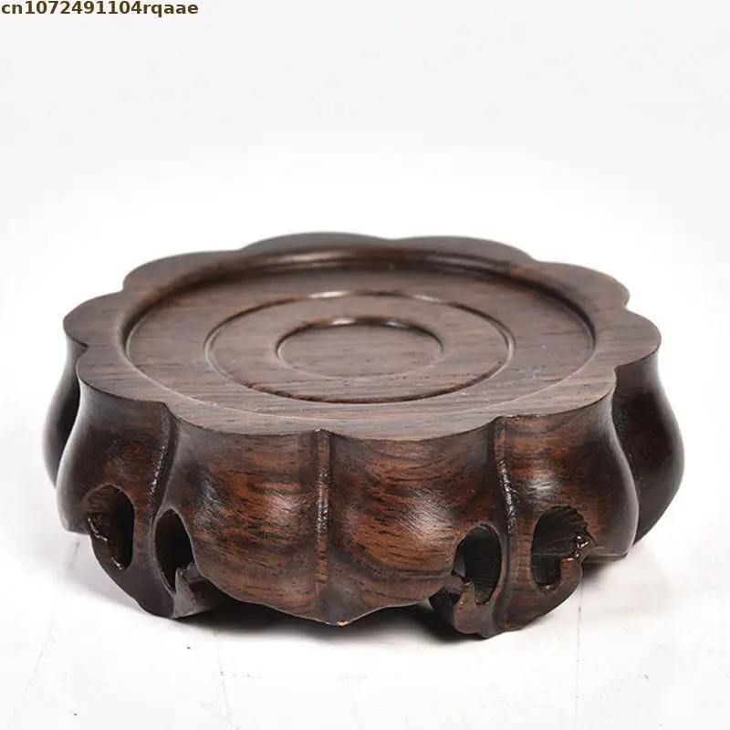 Ebony Wood Round Ornament Base, Carved Display Stand For Vase, Teapot, Crystal Ball, Plant Pot, Desktop Home Decor Pedestal