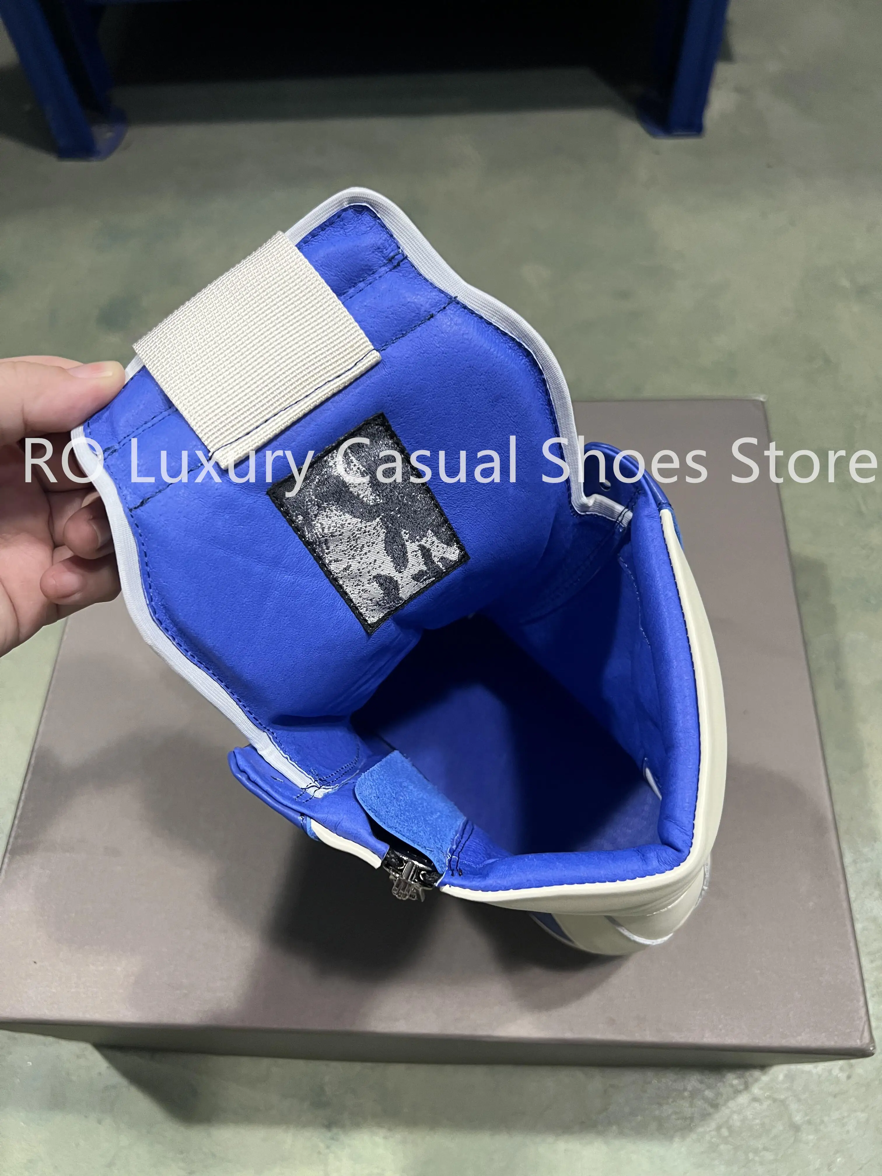 

Fashion Men's Casual Shoes Inverted Triangle Design Royal Blue Leather Shoe for Women Quality Women Sneakers Lace-up Men's Shoes