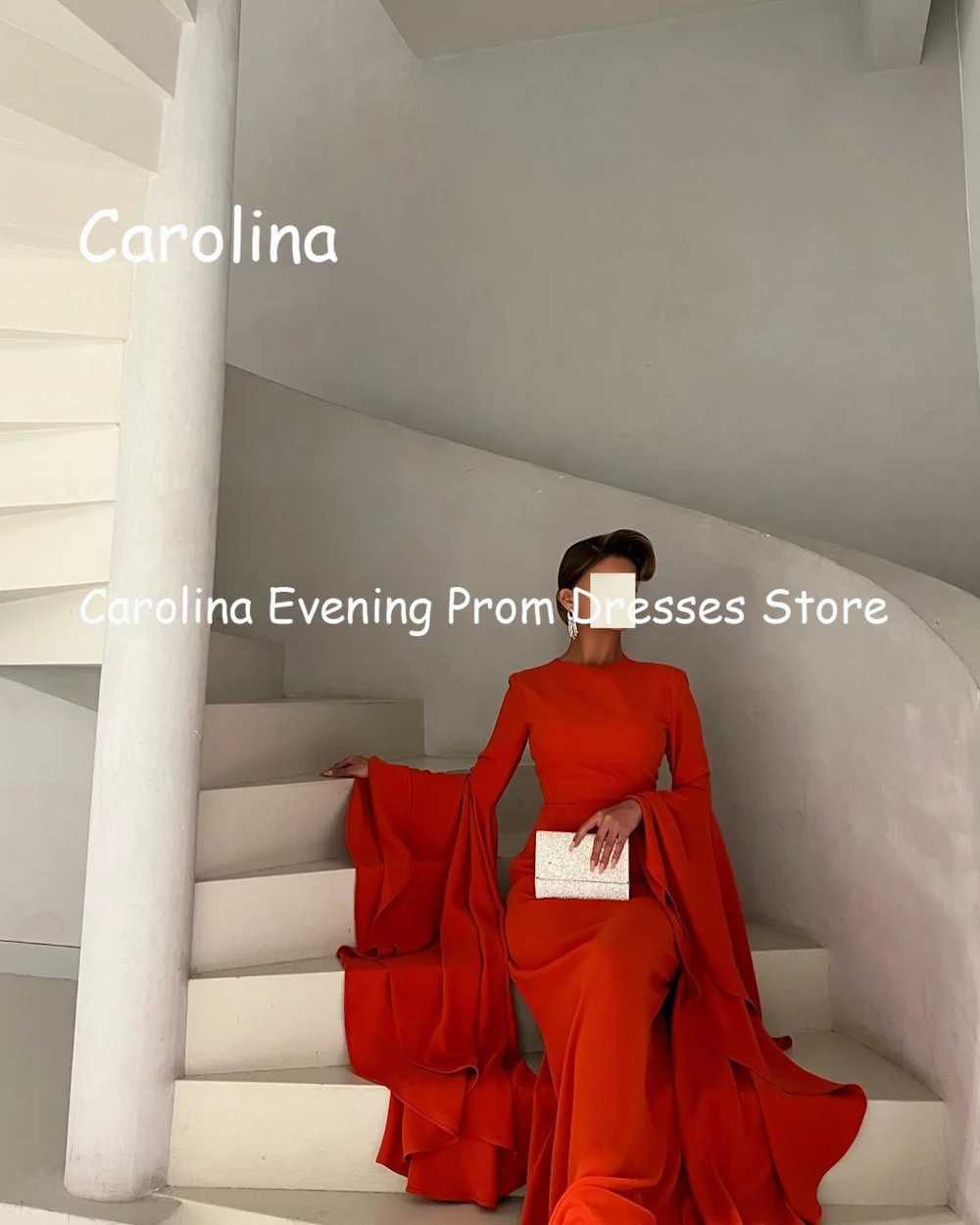 Carolina Satin Mermaid O-neck Arab Ruffle Prom Gown Floor Length Saudi Evening Formal Elegant Party Dress for Women 2023