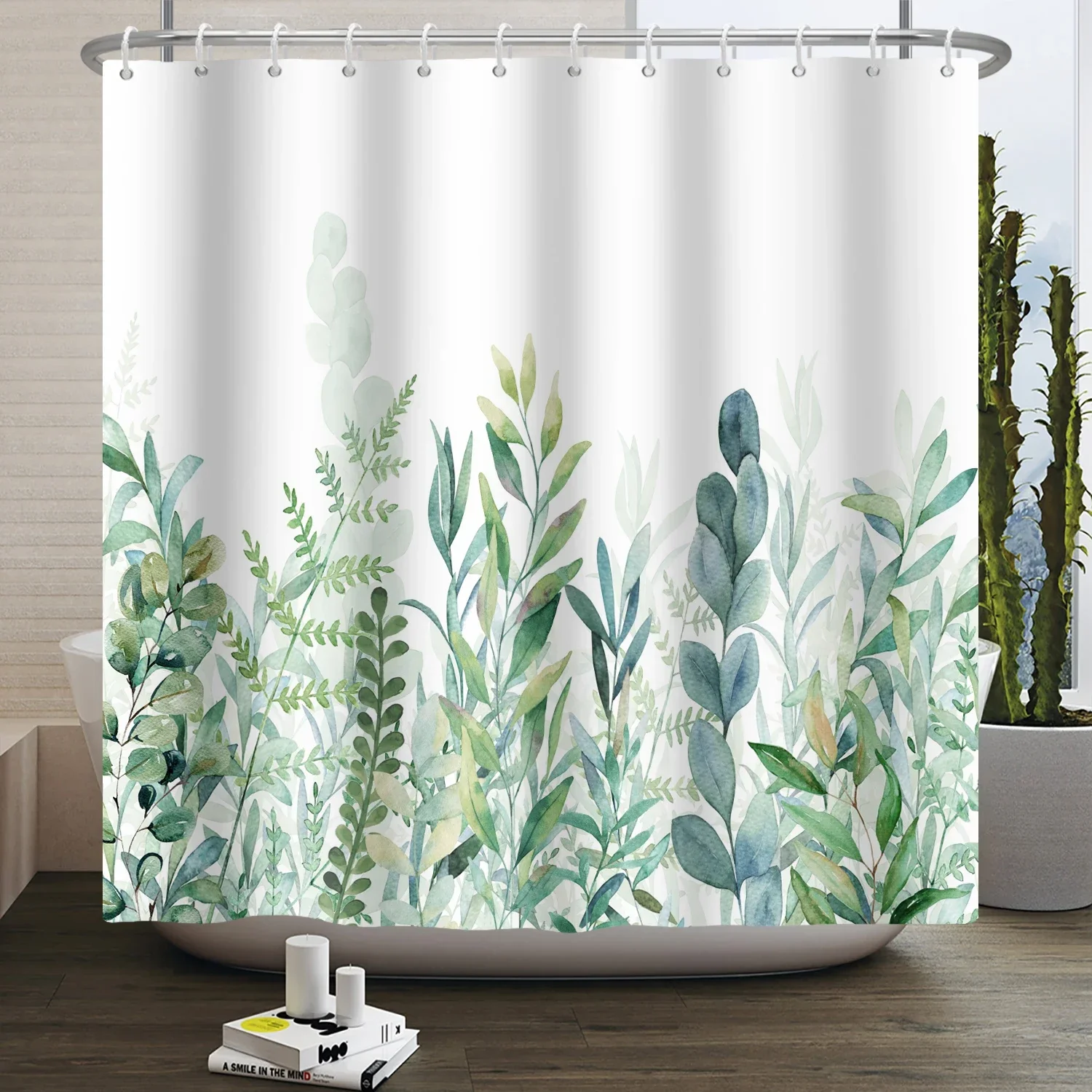 Watercolor Green Leaf Shower Curtain for Bathroom Vines Plant Nordic Minimalist Polyester Botanic Curtain for Home Hotel