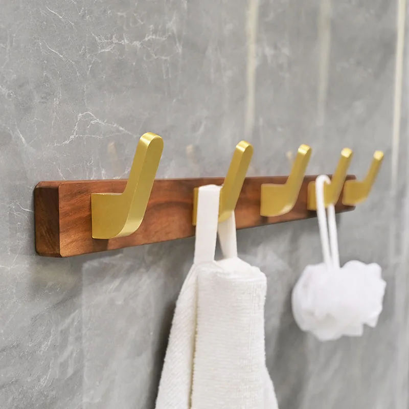 Brushed Gold Wood Bathroom Clothes Hook Black/White Wall Hooks Towel Coat Clothes Rack Hooks Shelf  Aluminum Bathroom Hardware