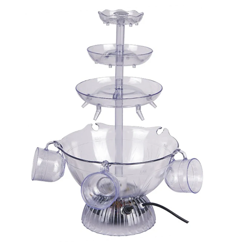 3-stufiger elektrischer Cocktail-Trinkbrunnen für Rotwein, Getränke, Bier, Partybrunnen mit LED-beleuchteter Basis, inklusive 5 wiederverwendbaren Tassen