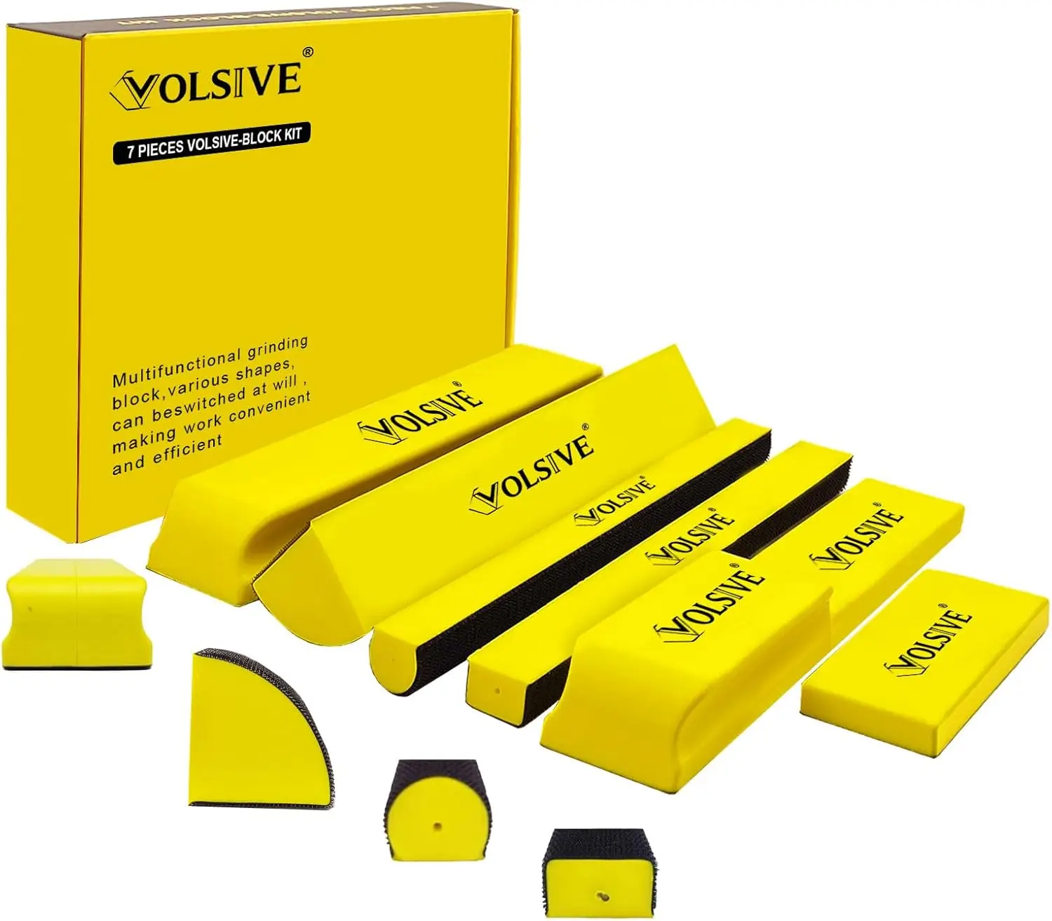 

7pcs Hand Sanding Block Set, Rectangle Sanding Pads with Hook and Loop, for Auto Body Paint Prep and Woodworking - Yellow