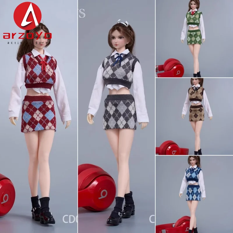 CDTOYS CD057 1/6 スケール女性ダイヤモンドチェック柄ニットベストヒップラップスカート服セット 12 インチアクションフィギュアモデルボディ