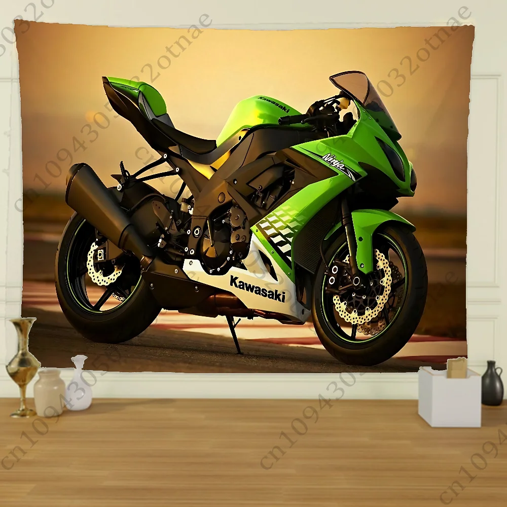 Motorcycle Ninja Hr2 Tapestry Creative Pattern Living Room Wall Art Tapestry Decor Party Outdoor Decorate K-KawasakiS Banners