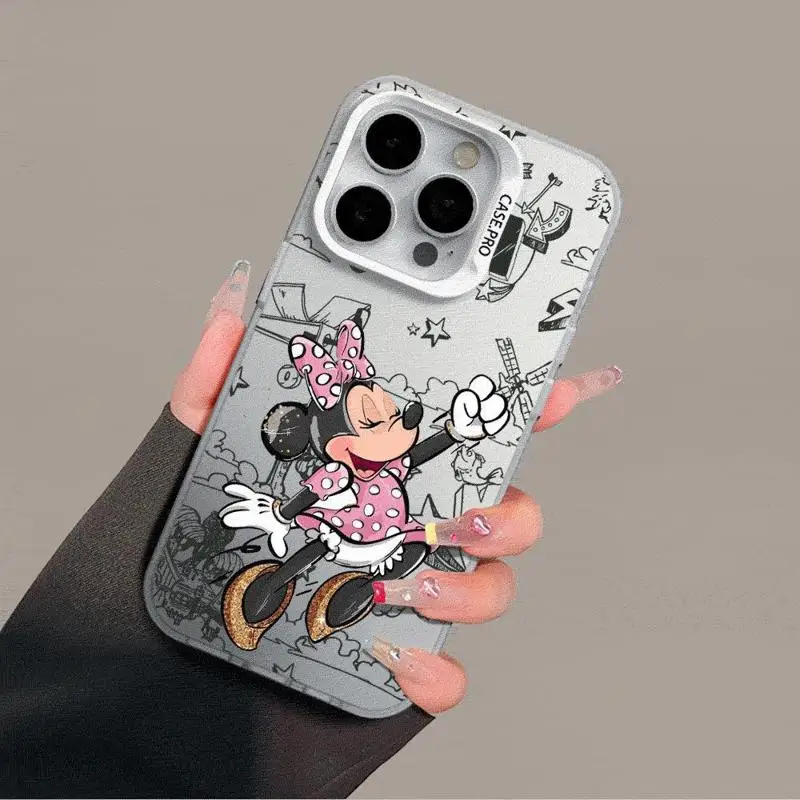 Custodia per Apple iPhone 15 11 13 14 Pro Max 12 Silicone 15 Plus lente opaca proteggi placcatura Cover per telefono Mouse Minnie