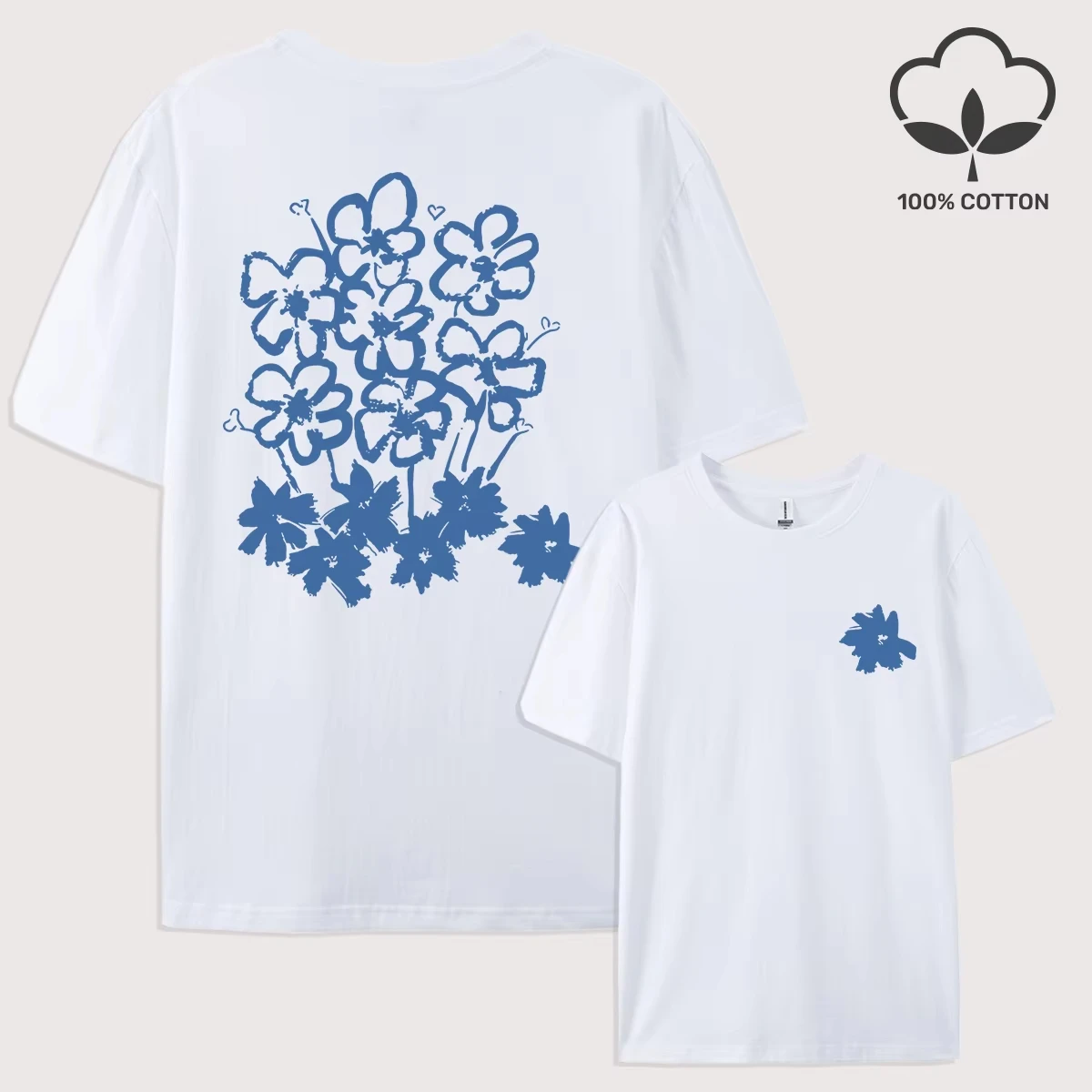 花柄 Tシャツ ソフトで通気性のある カジュアルで快適な オーバーサイズ ヒップホップ グラフィックプリント ユニセックス Tシャツ アニメスタイル ストリートウェア