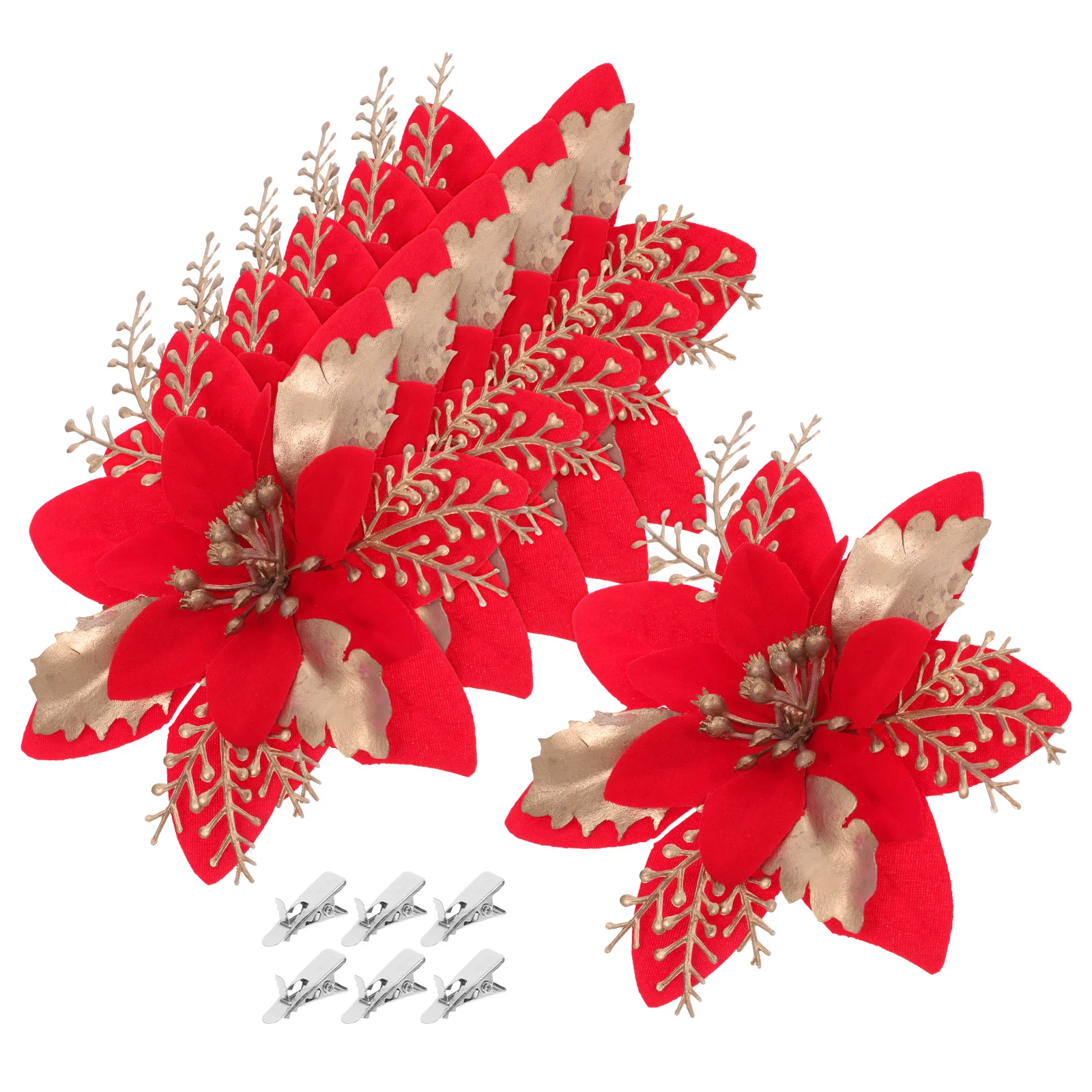 

Realistic Christmas Wreath Simulated Flowers Glitter Artificial Poinsettia Decorations