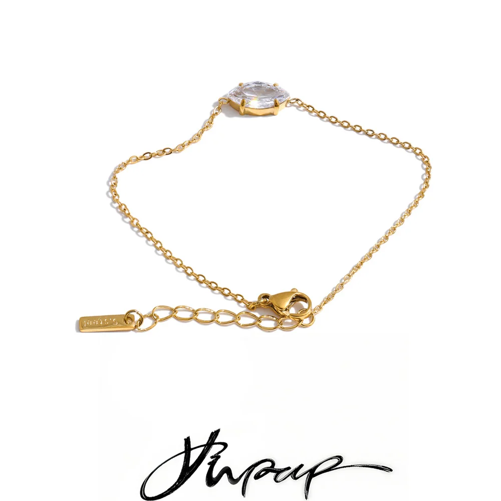Yhpup Edelstahl-Armband mit Zirkonia, dünne Kette, glitzernd, zart, schlicht, sommerlich, beliebt, als Geschenk geeignet