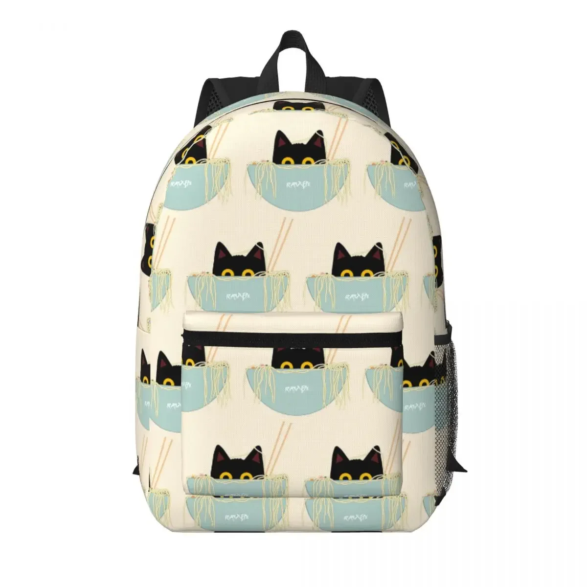 Japanese Cat Eating Ramen Student Backpack School Bag Hiking Travel Daypack for Boys Girls Bookbag Shoulder Bags