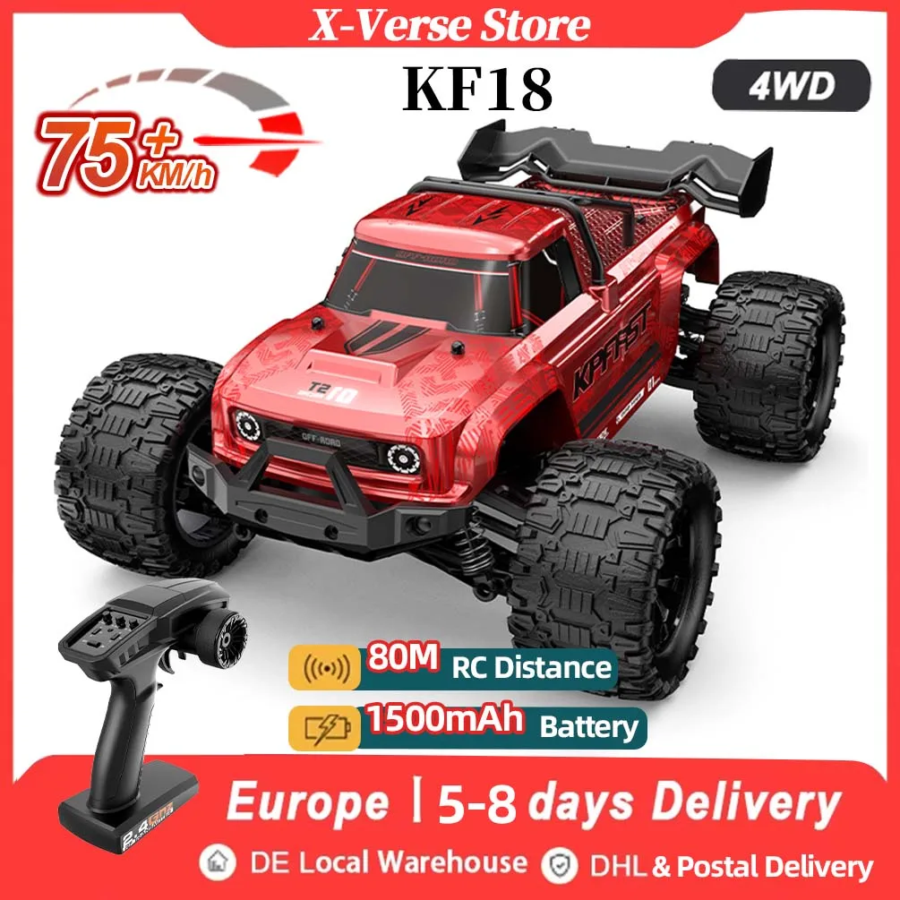 KF18 Hochgeschwindigkeits-Rennwagen 75 km/h 4WD Off-Road-Drift-Fernbedienungsauto mit LED-Licht 2,4 G bürstenloser Motor 1:14 RC-Auto als Geschenk