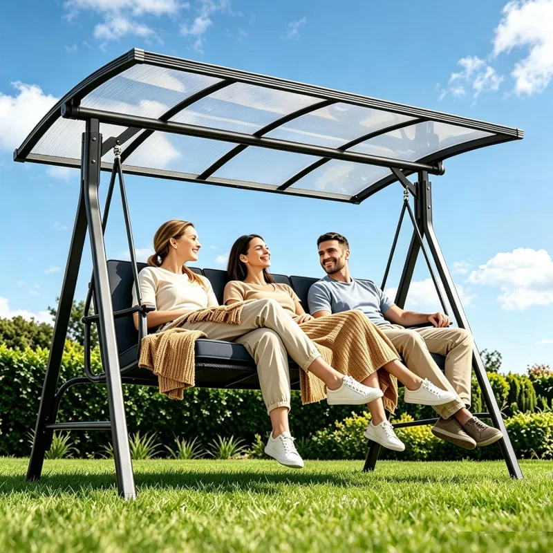 

2026 New：3 Patio Swing with Canopy, 2-in-1 Convertible Swing Bed, 750lbs Heavy Duty Outdoor Porch Swing Chair, Adjus