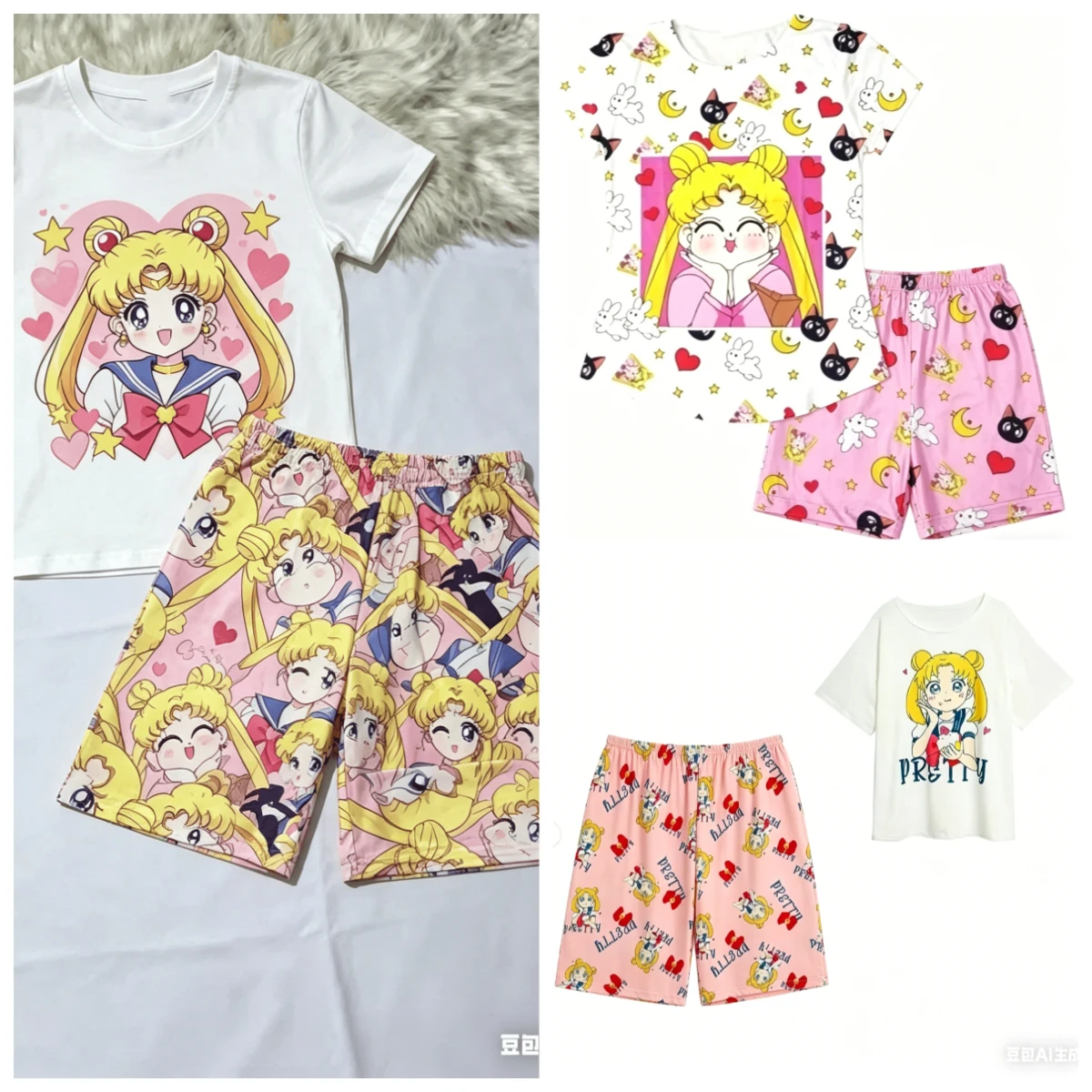 Sailor Moon Adult and Children's Short-sleeve and Shorts Set for Couples / Parent-child Set / Best Friends Casual Two-piece Set