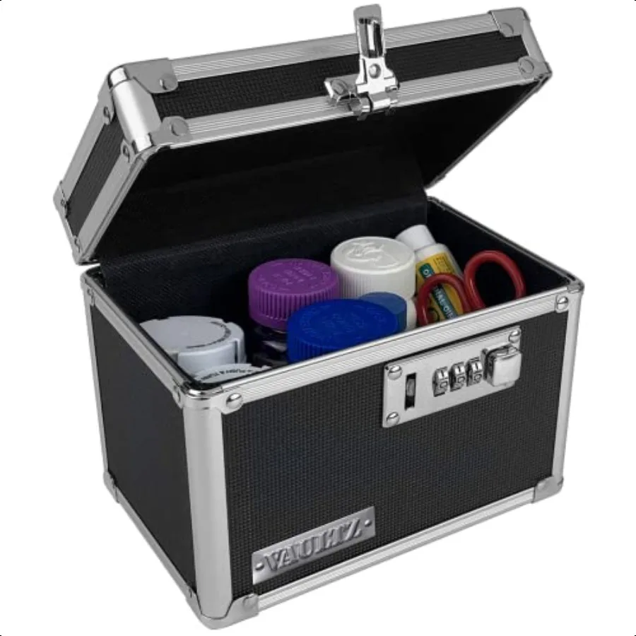 

Medicine Lock Box 5 x 7 x 5 Inches Secure Cabinet Safe with Combination Lock Ideal for Medications and Small Valuables Black