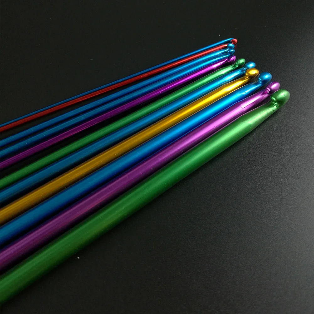 11pcs Multicolour Aluminum TUNISIAN / AFGHAN Style Single Pointed Yarn Weave Craft Crochet Hooks Needles 2mm-8mm