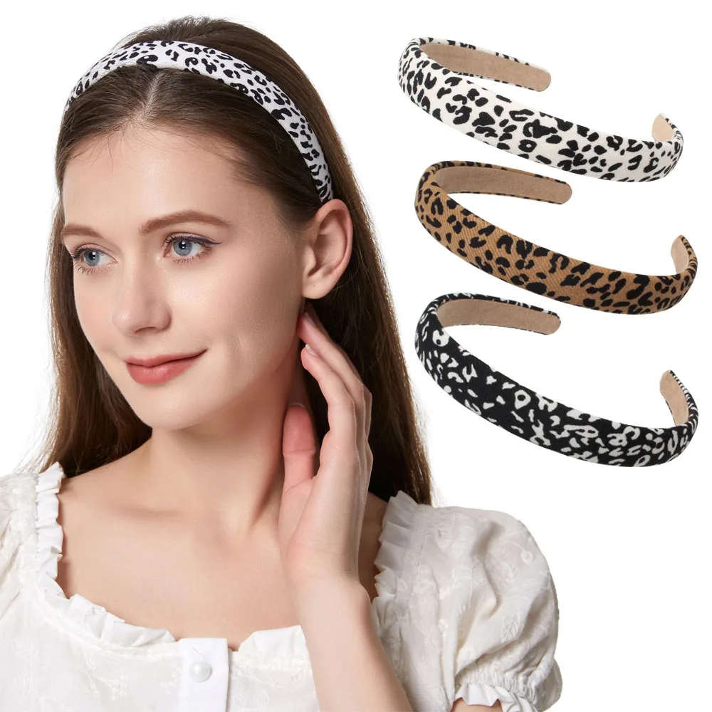 2pcs 2cm Leopard Headbands Solid PU Hairbands Set for Women Head Wrap Girls Tiara Elegant Headwear Hair Accessories