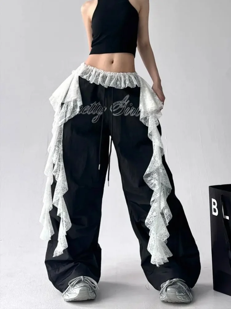 Y2K Street Fashion Pretty Girl Gray Pants Dance Loose Baggy Long Pants Comfortable Quick Drying Drawstring Sexy Hot Young Women