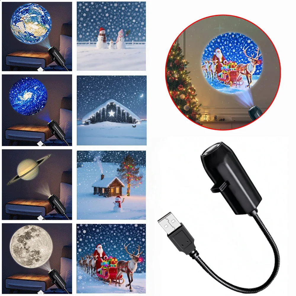

Вращающийся светодиодный ночник USB Рождественский проектор Свет Земля Луна Планета Проектор Переключаемый узор для рождественского декора
