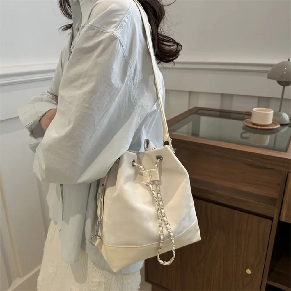 

Casual Korean Trendy PU Leather Backpacks Bucket High-end Chain Backpack Ins Solid Color Women Shoulder Bag Girls